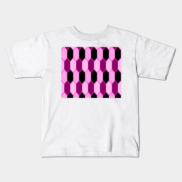 Hot Pink and Black Hexagon Geometric Pattern Kids T-Shirt by TheWildOrchid